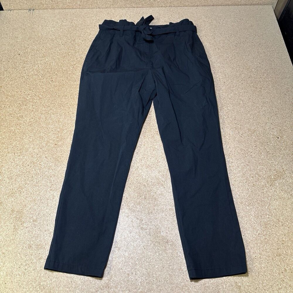 Women's J.Crew Tapered Paper Bag Pants Black Size 8 Office H1